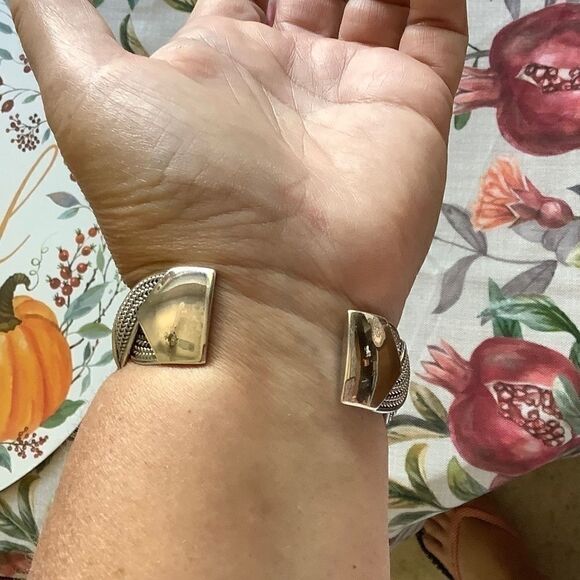 STERLING SILVER 925 SOLID WIDE BRADED WOMAN BRACELET - Picture 4 of 10